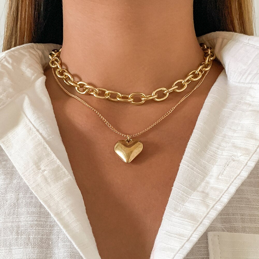 Punk Style Hip Hop Aluminum Chain Necklace with Peach Heart Pendant