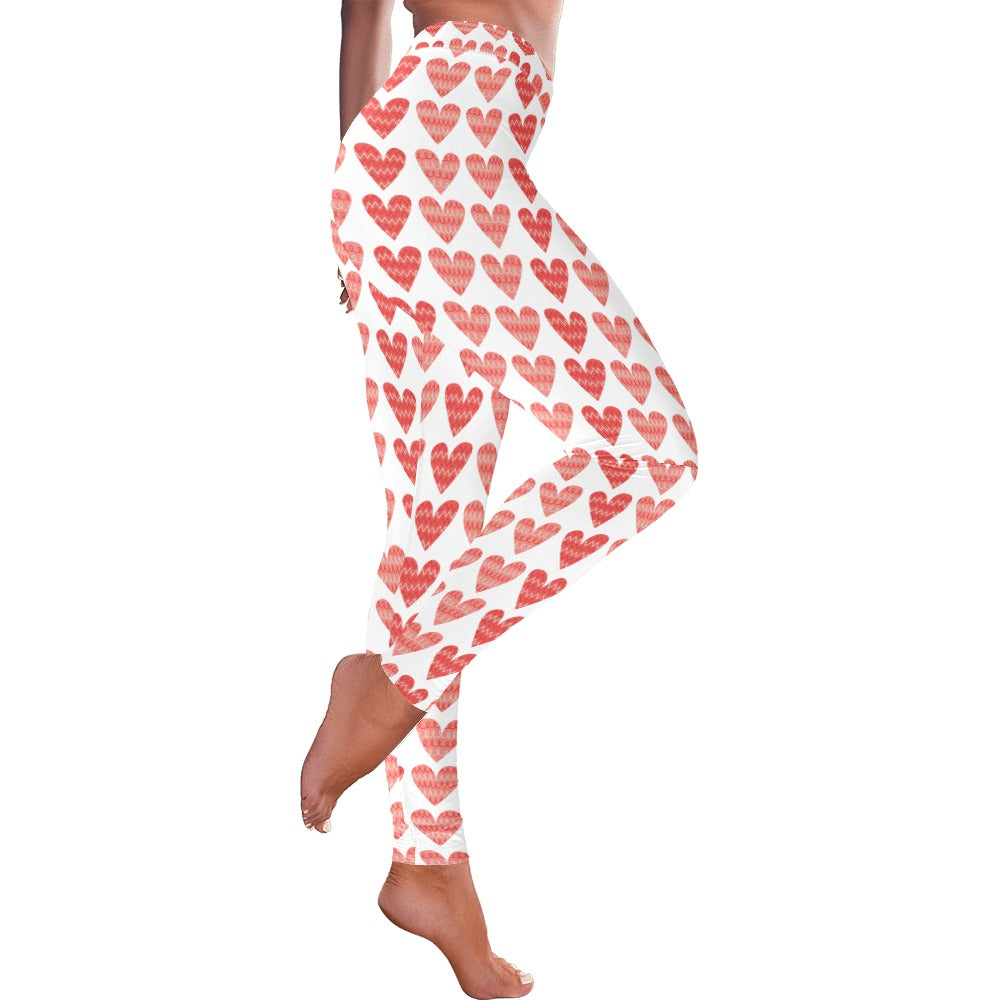 Valentine's Day Pink and Red Hearts Women's All-Over Low Rise Leggings