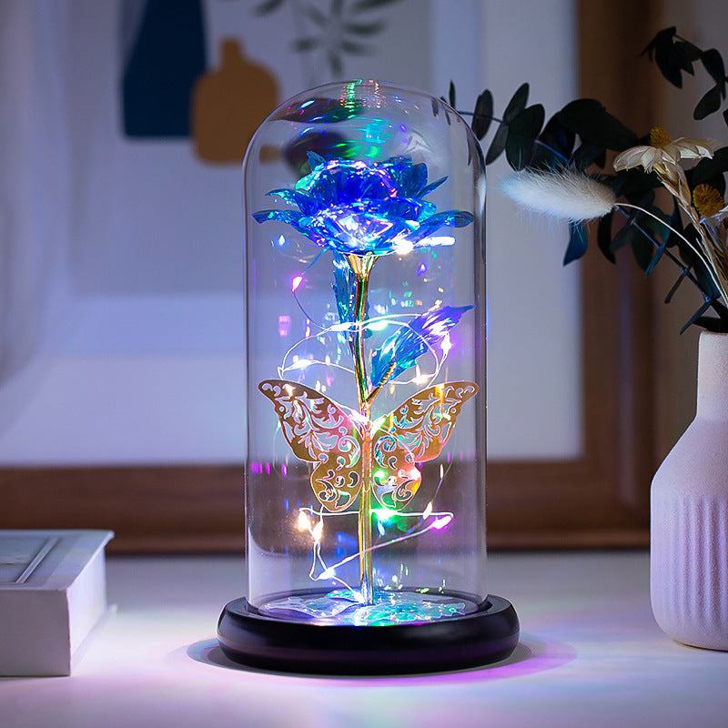 Golden Butterfly Glass Covered Rose