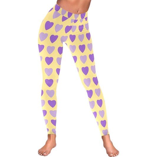 Purple Hearts on Yellow Women's Valentine's Day Leggings