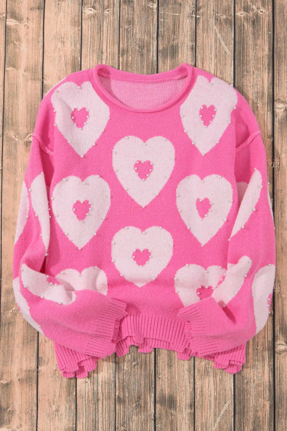 Pearl Detail Heart Long Sleeve Sweater