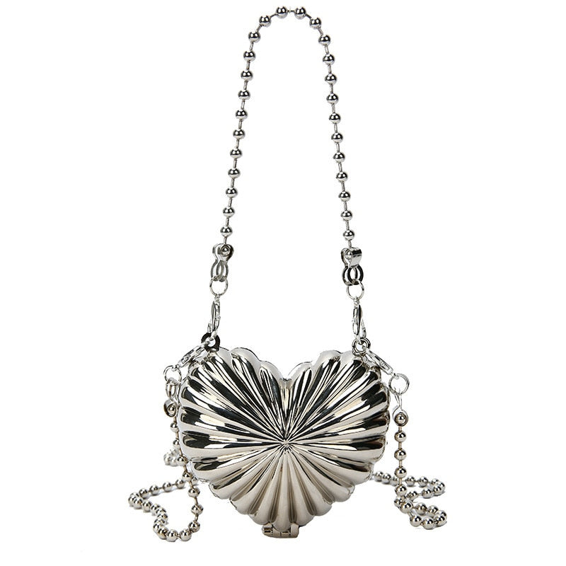 Mini Heart Shell Bag - Fashionable Alloy Design Handbag