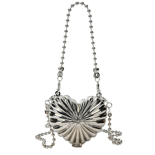 Mini Heart Shell Bag - Fashionable Alloy Design Handbag