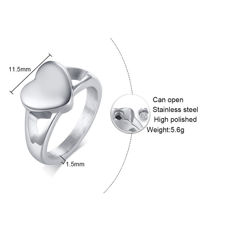 Love Titanium Steel Heart-Shaped Urn Casting Ring