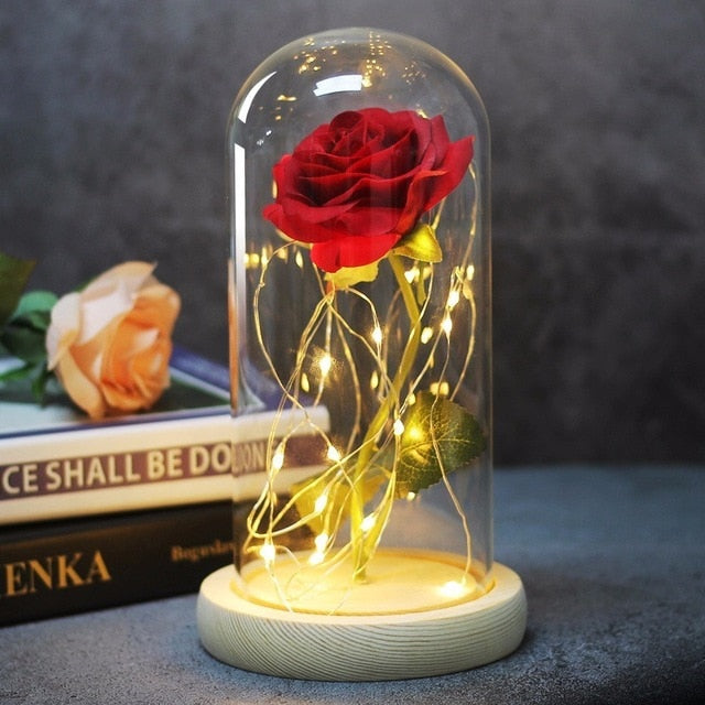 Beauty And The Beast Rose in Flask - LED Light