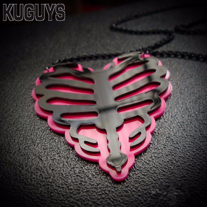 Fashion Acrylic Jewelry Custom Women Heart Skeleton Pink Pendant Necklace Link Chain HipHop Mens Necklaces
