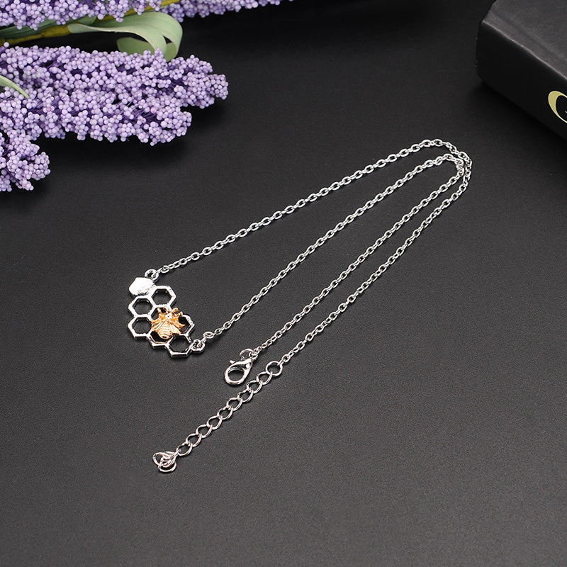 Heart Honeycomb Bee Pendant Choker Necklace