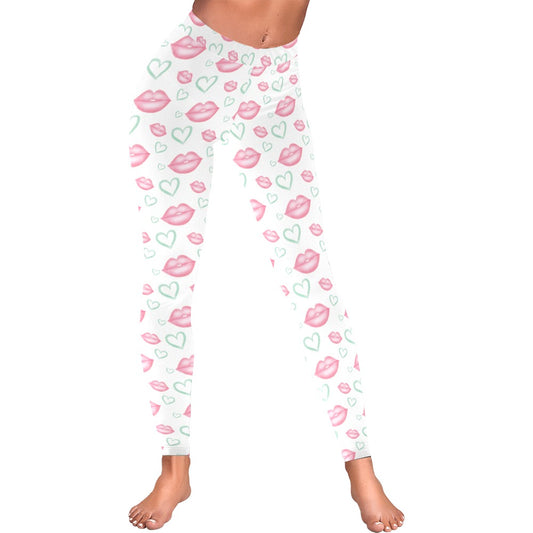 Valentine's Day Pink Lips Women's All-Over Low Rise Leggings