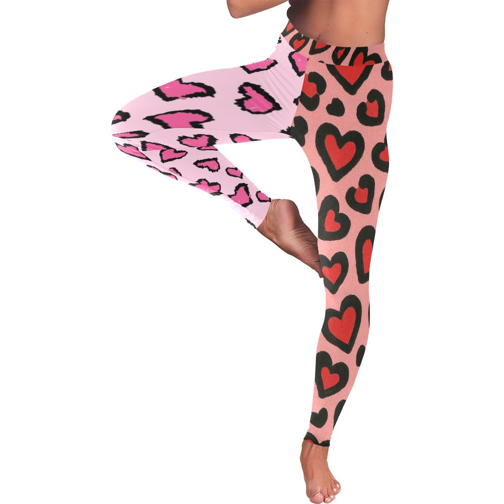 Half and Half Red & Hot Pink Hearts Leggings