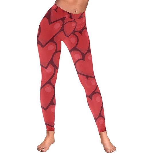 Jumbled Red Hearts Valentine's Day Women's All-Over Low Rise Leggings