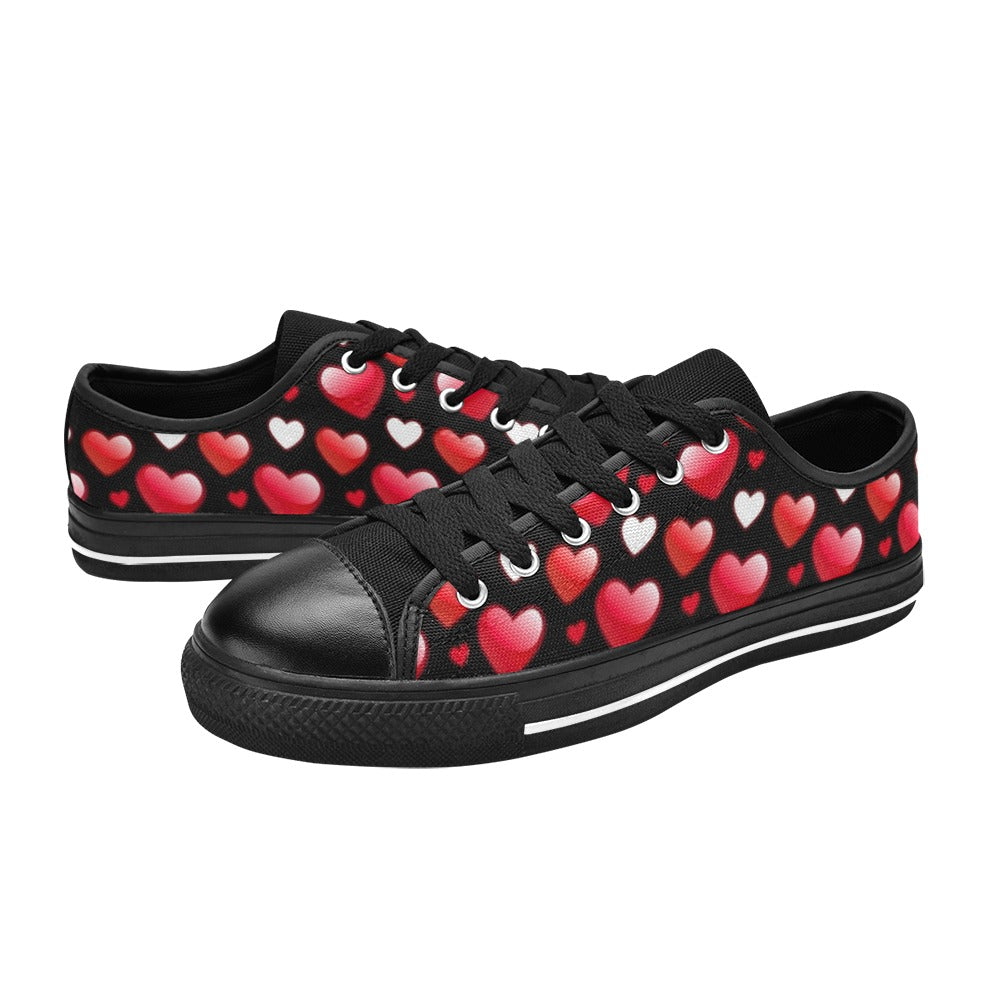 Red Hearts on Black Canvas Women's Valentine's Day Shoes