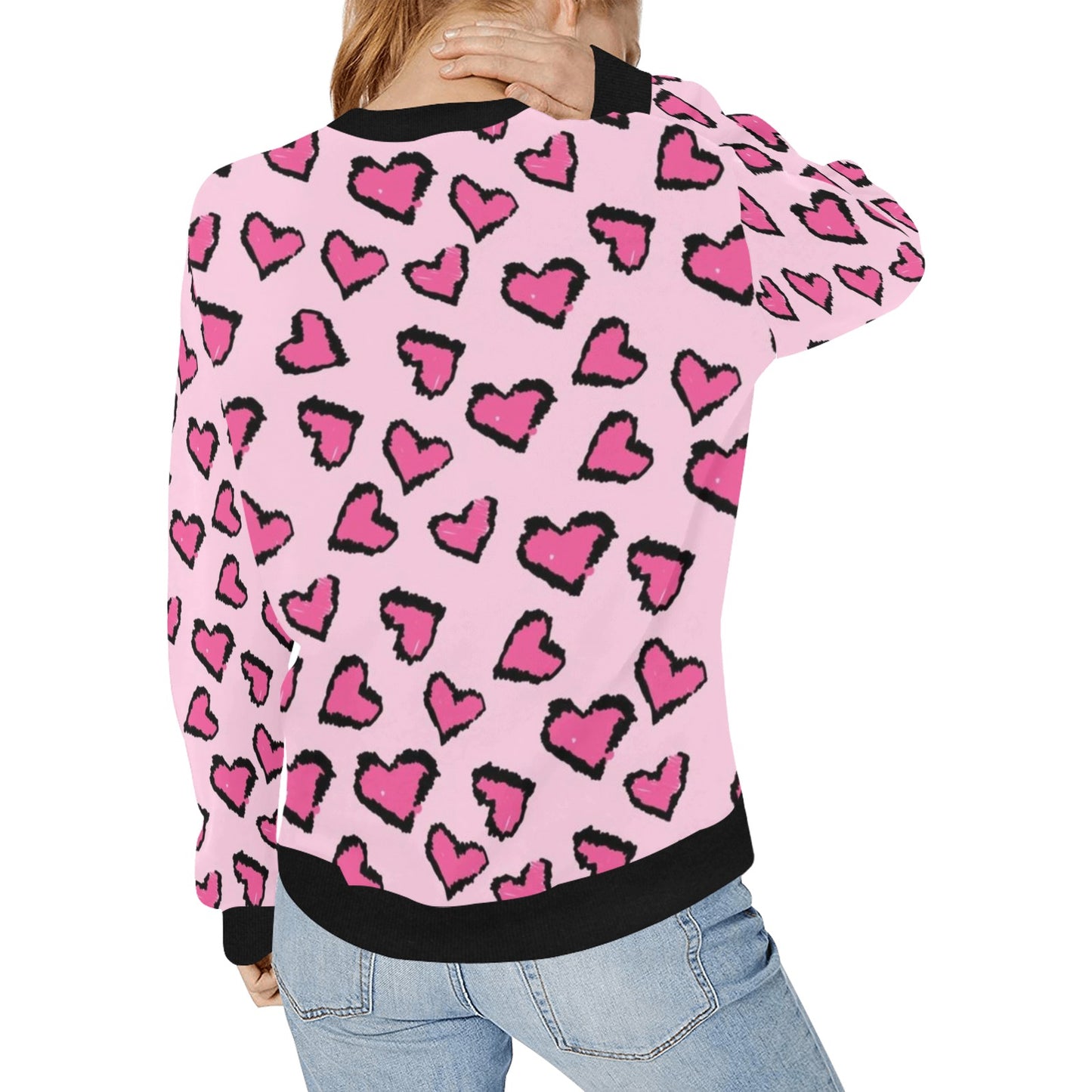 Pink Leopard Print Hearts Valentine's Day Women's Sweatshirt