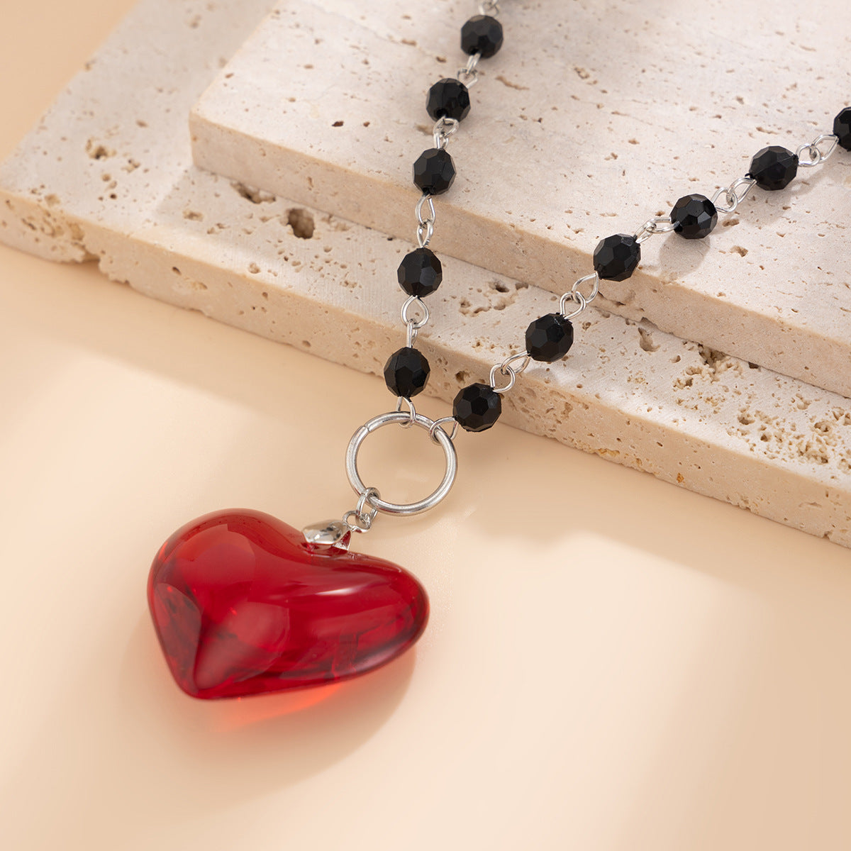 Heart Shaped Pendant Necklace - Halloween Crystal Bead Chain