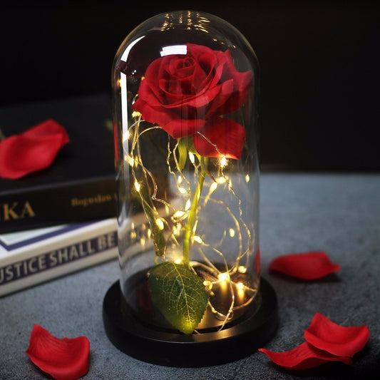 Beauty And The Beast Rose in Flask - LED Light