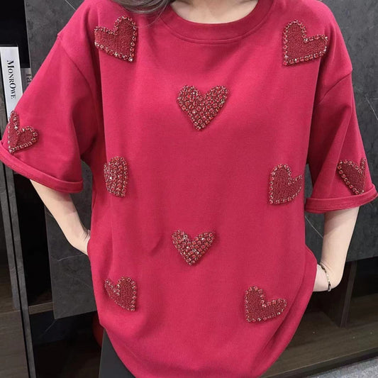 Heart Velvet T-Shirt for Women