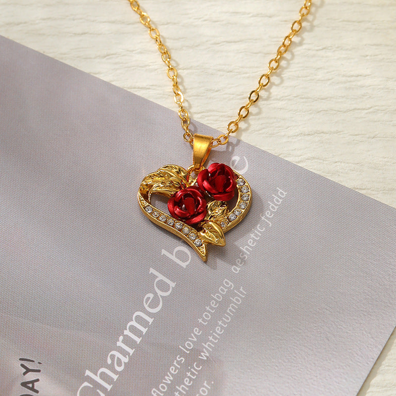 Creative Love Rose Heart Pendant Necklace