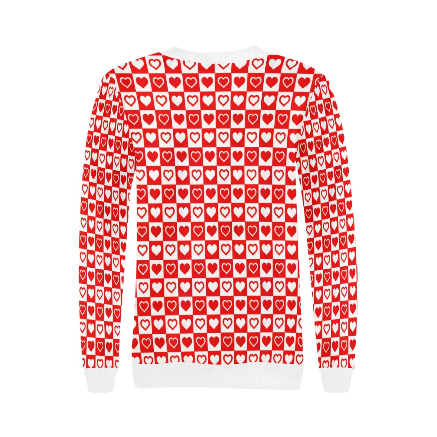 Red and White Checkerboard Hearts Pattern Women's Sweatshirt