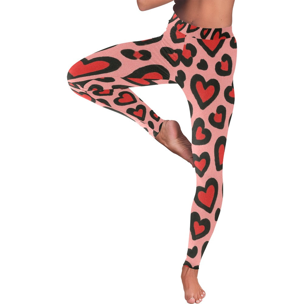 Red Hearts Leopard Print Valentine's Day Leggings