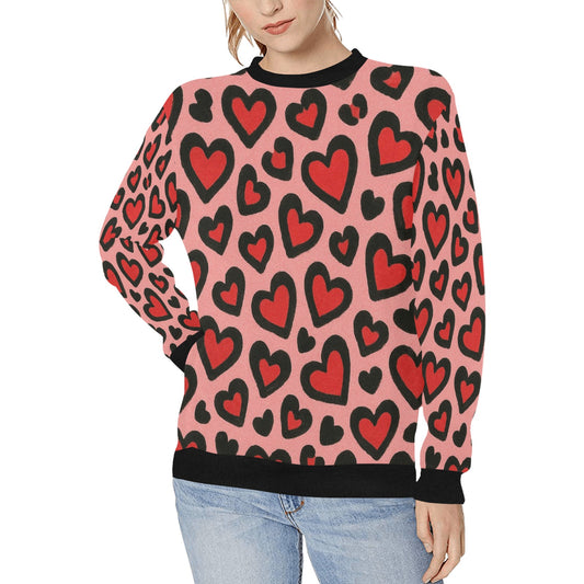 Red Leopard Print Hearts Women's Sweatshirt