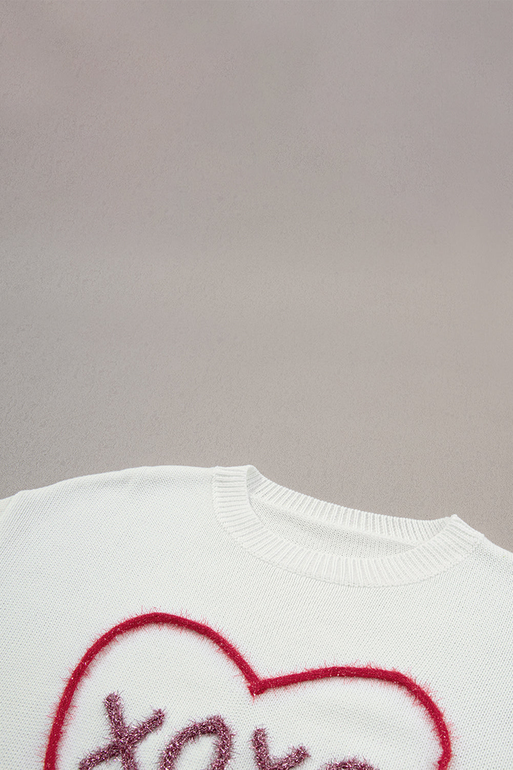Rose Heart XOXO Pattern Drop Shoulder Rib Knit Sweater