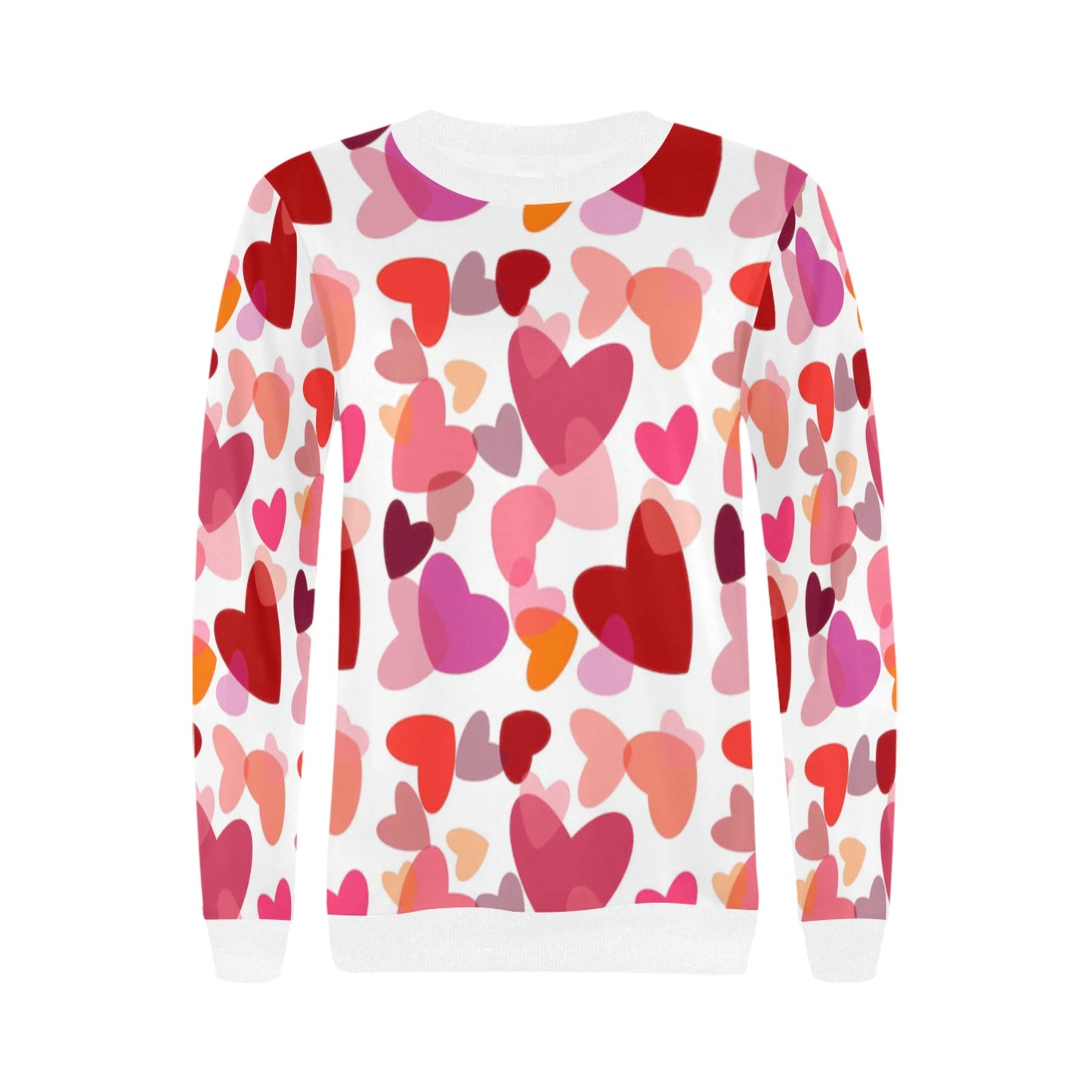 Mosaic Hearts Valentine's Day Women's Rib Cuff Crew Neck Sweatshirt