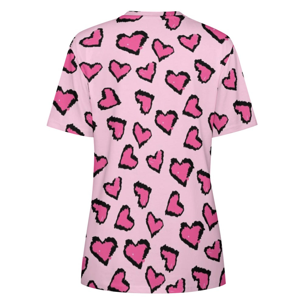 Valentine's Day Pink Leopard Women's 100% Cotton T-Shirt