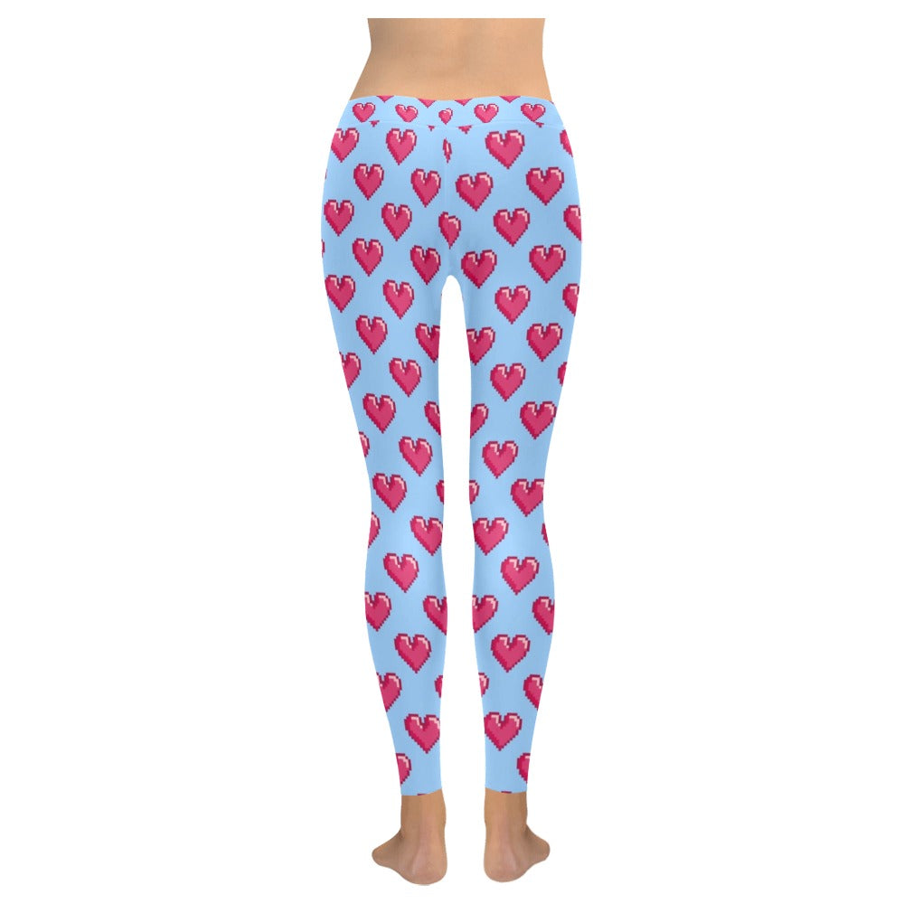 Blue Pixelated Valentine's Day Hearts Women's Leggings