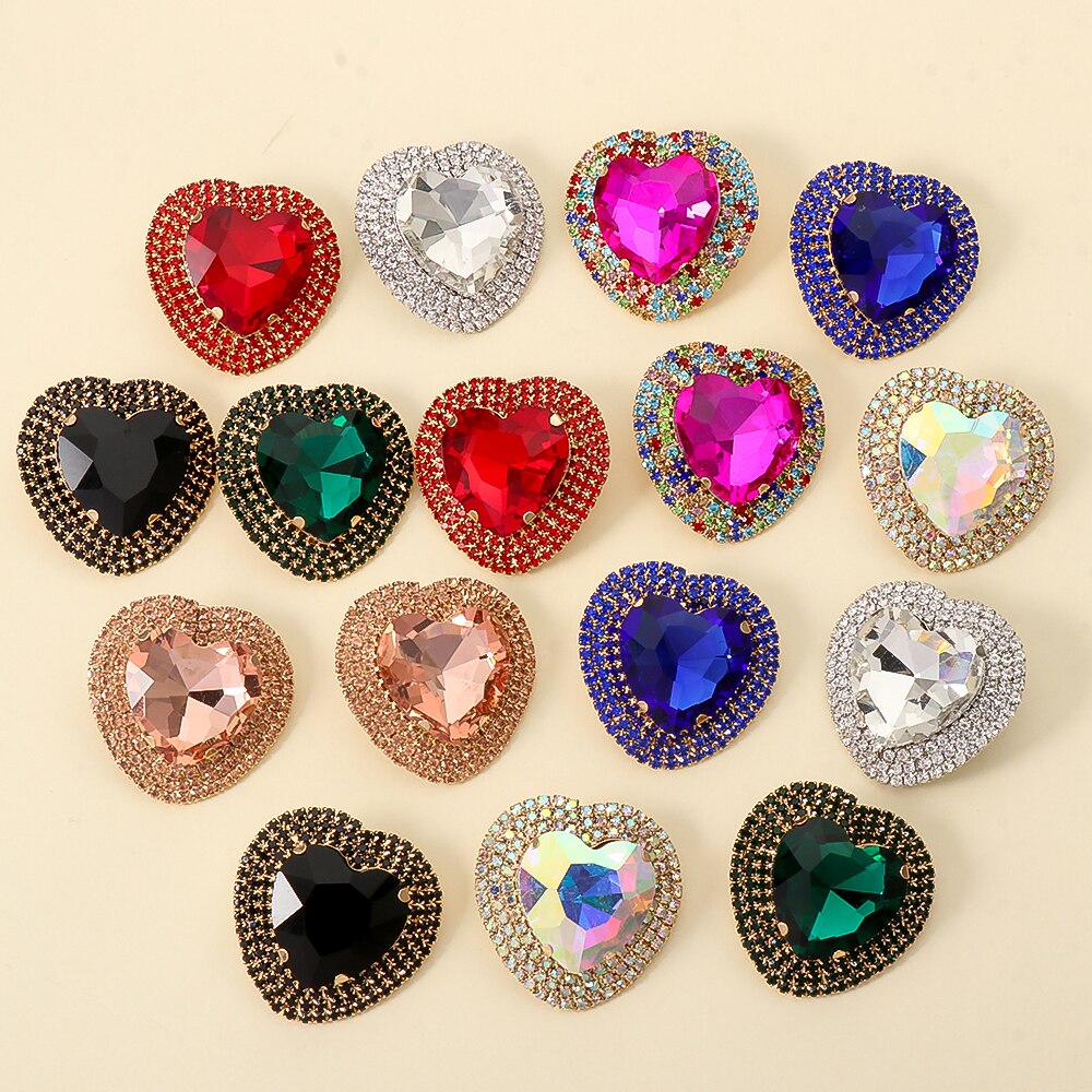 Baroque Heart-Shaped Multicolored Crystal Stud Earrings