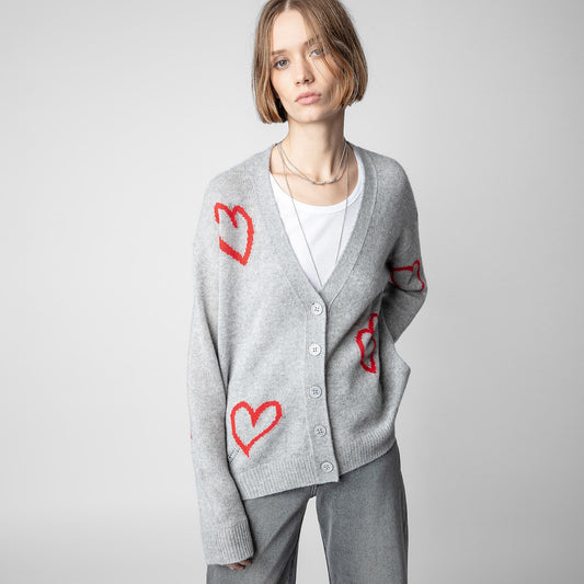 Heartfelt Knit Cardigan with Split V-Neck