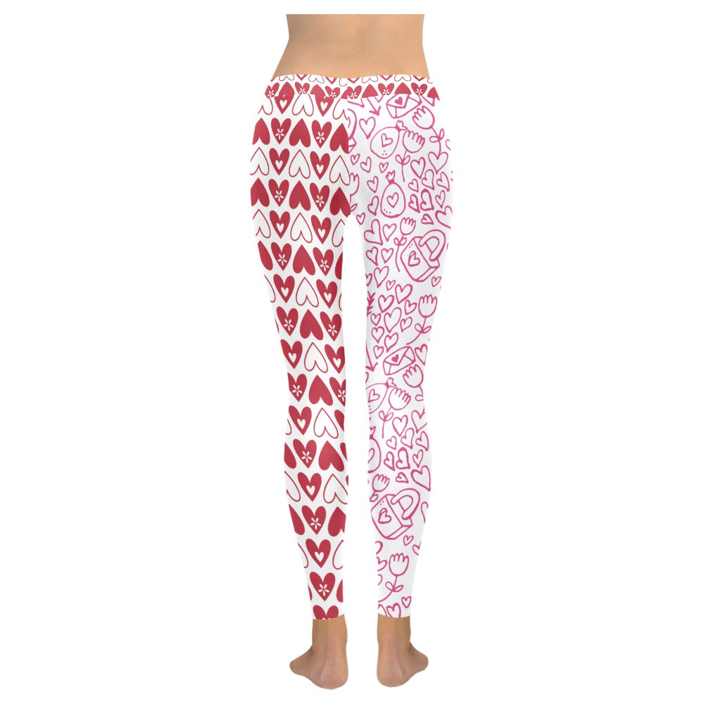 Valentine's Day Doodle Half and Half Women's All-Over Low Rise Leggings
