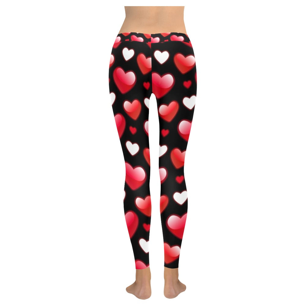 Black Valentines Day Heart Leggings for Women