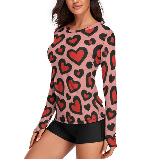 Red Leopard Hearts Valentine's Women's Long Sleeve T-Shirt