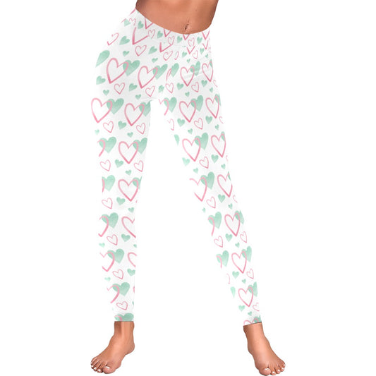 Valentine's Day Pink and Green Hearts Leggings