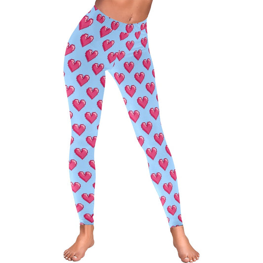 Blue Pixelated Valentine's Day Hearts Women's Leggings