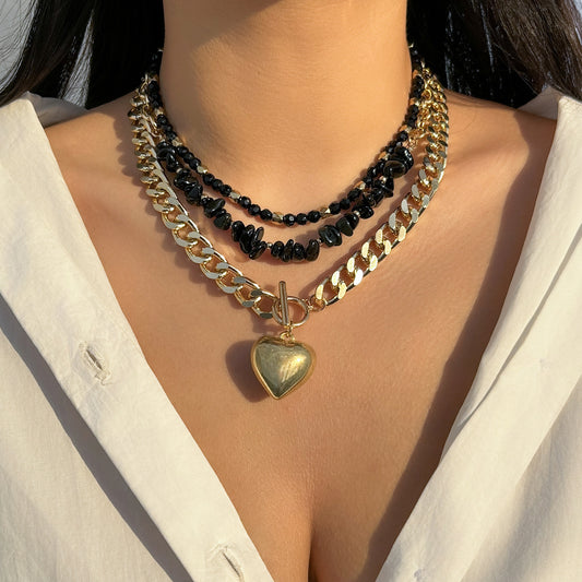 Black Imitation Crystal Heart Necklace