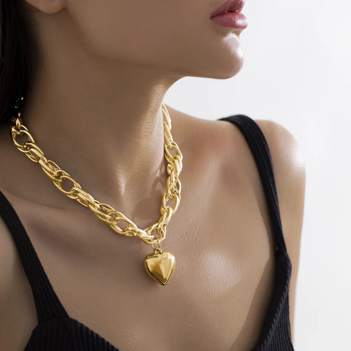 Punk Heart Pendant Cross Necklace for Women