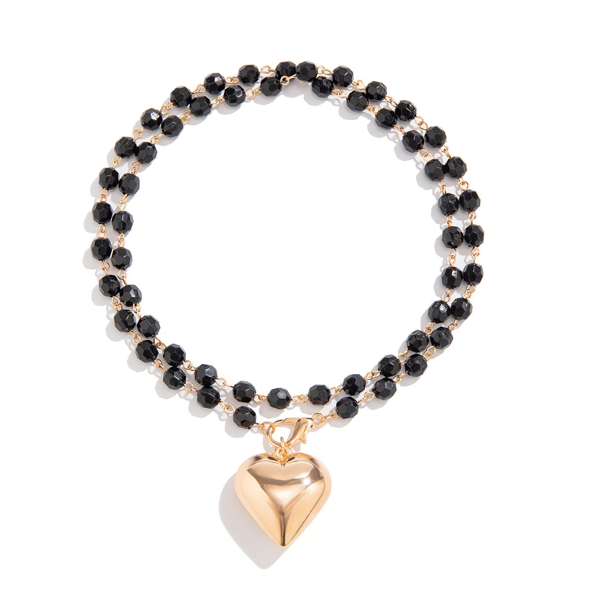 Black Imitation Crystal Heart Necklace