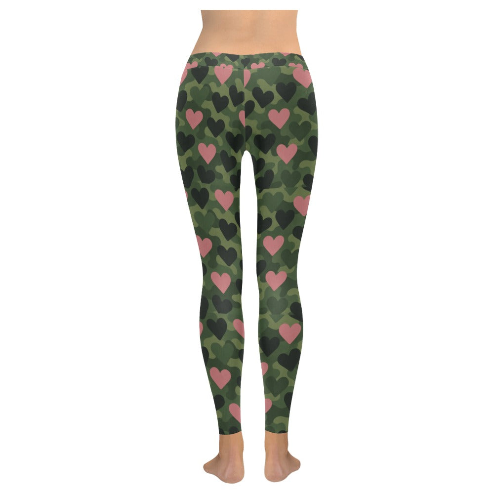 Valentine's Day Camo Pattern Green Women's All-Over Low Rise Leggings