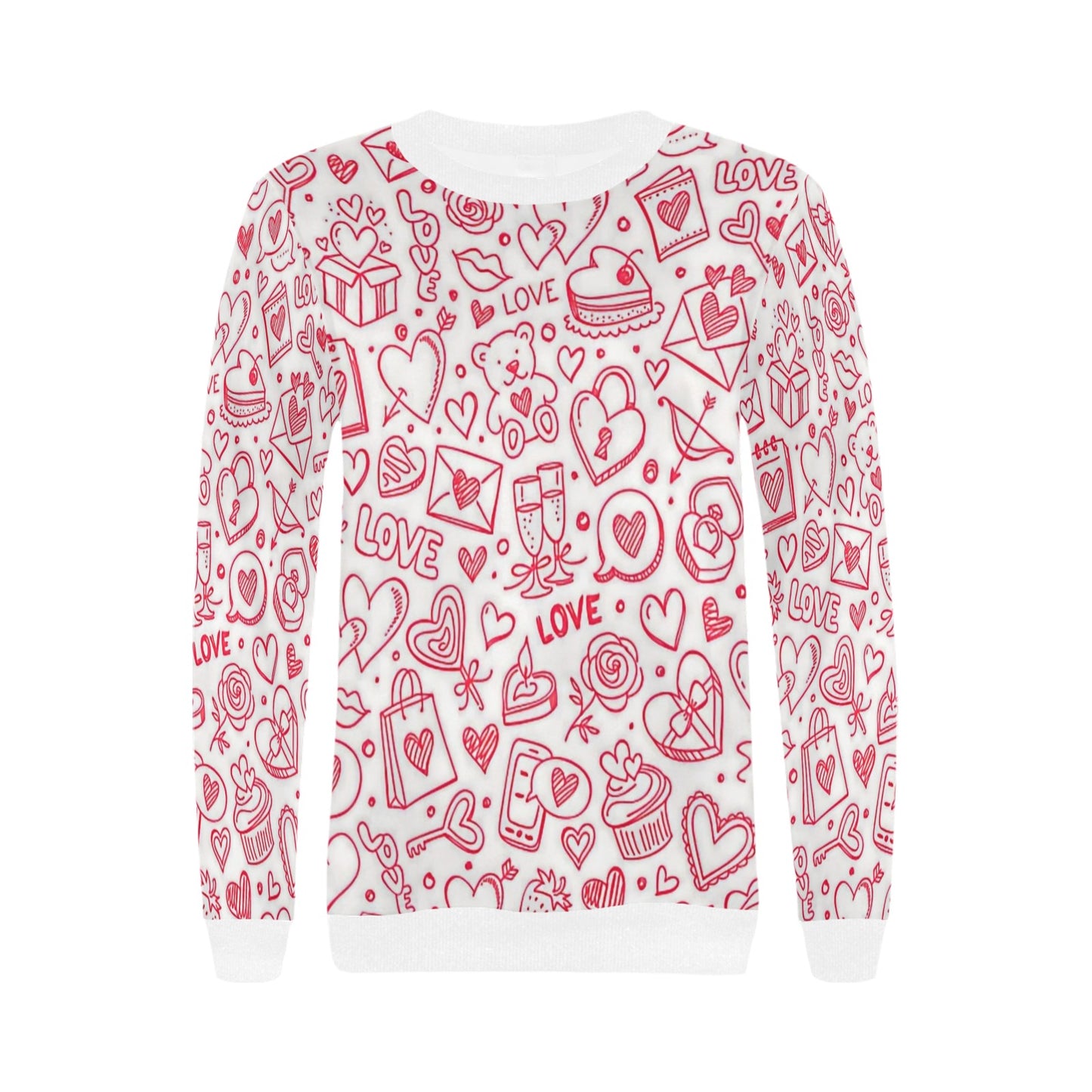Valentine's Day Doodle Women's Rib Cuff Crew Neck Sweatshirt