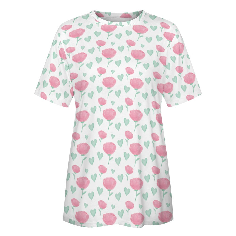 Hearts and Flowers Valentine's Day Women's 100% Cotton T-Shirt