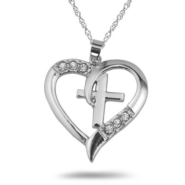 Silver Plated Crystal Heart Pendant Necklace