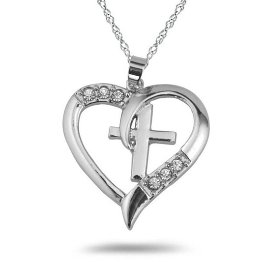 Silver Plated Crystal Heart Pendant Necklace