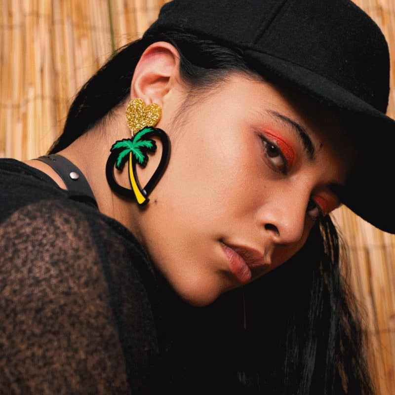 Trendy Fire Red Heart Large Earrings for Women