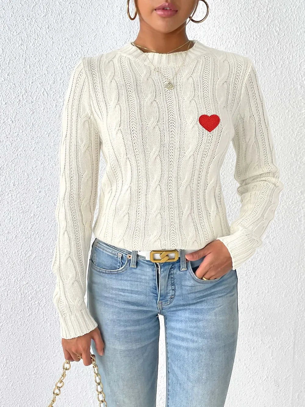 Heart Sticker Woven Sweater