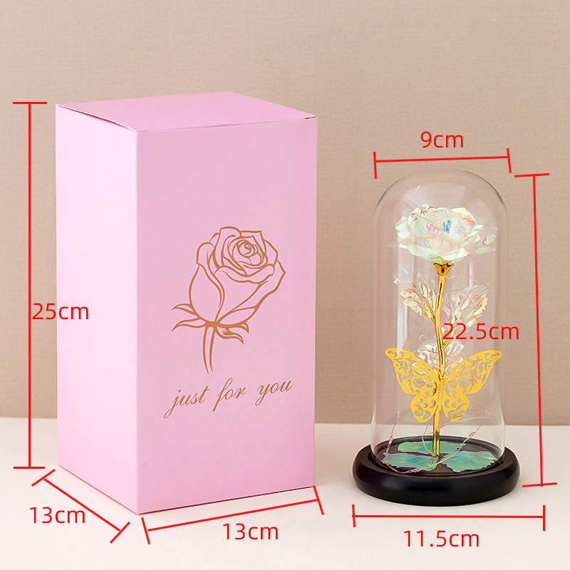 Golden Butterfly Glass Covered Rose