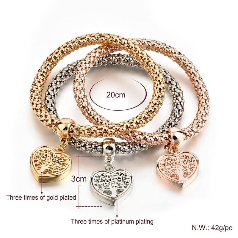 Dainty Jewelry Life Tree Heart Bracelet & Bangles Set