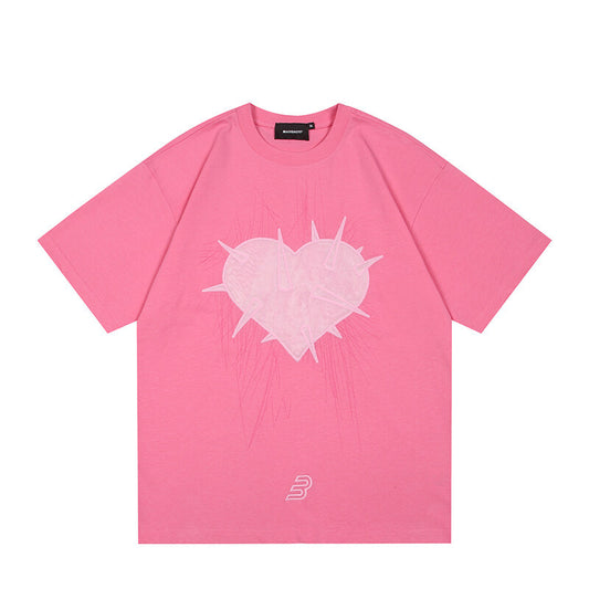 Water Washed Plush Heart T-Shirt for Him & Her