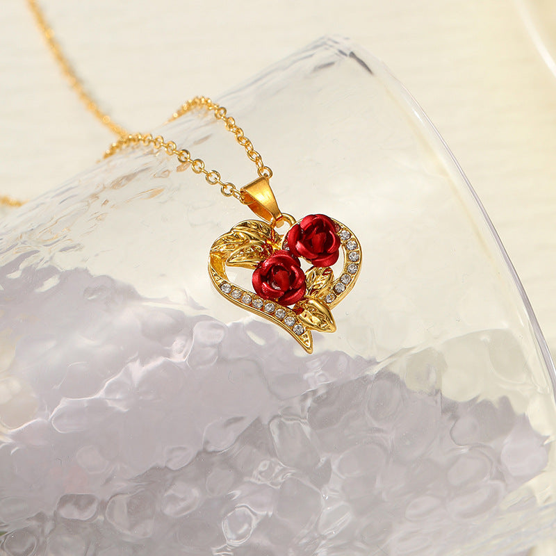 Creative Love Rose Heart Pendant Necklace