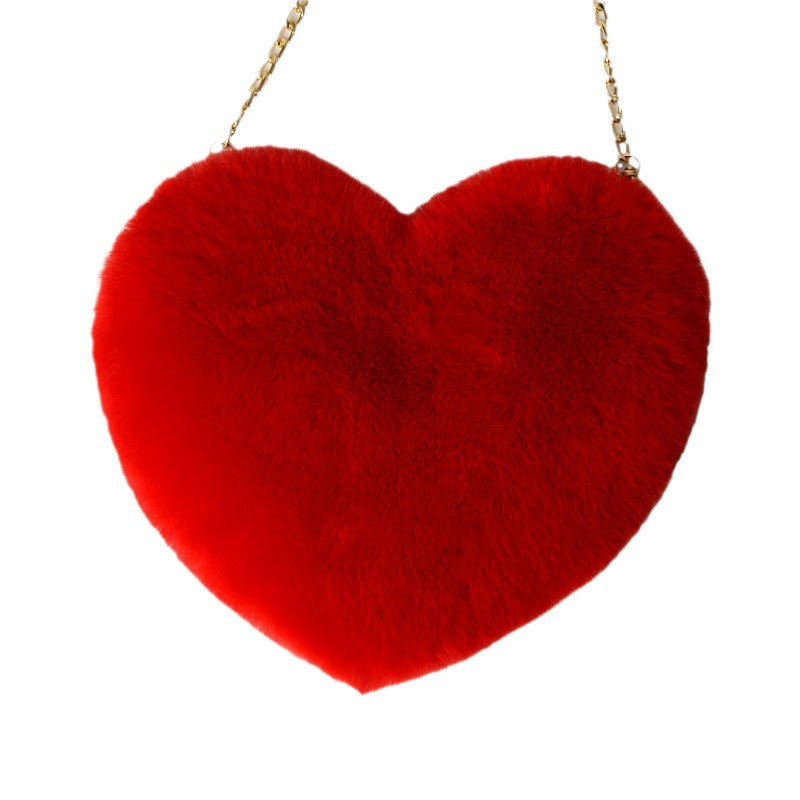 Fashion Love Heart Bag - Peach Plush Messenger Bag