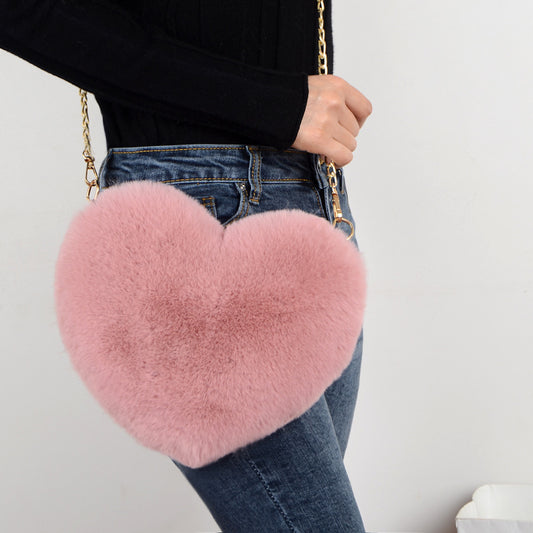 Fashion Love Heart Bag - Peach Plush Messenger Bag